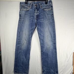Abercrombie & Fitch Mens Straight Leg Distressed Blue Jeans 31x32 Button Fly